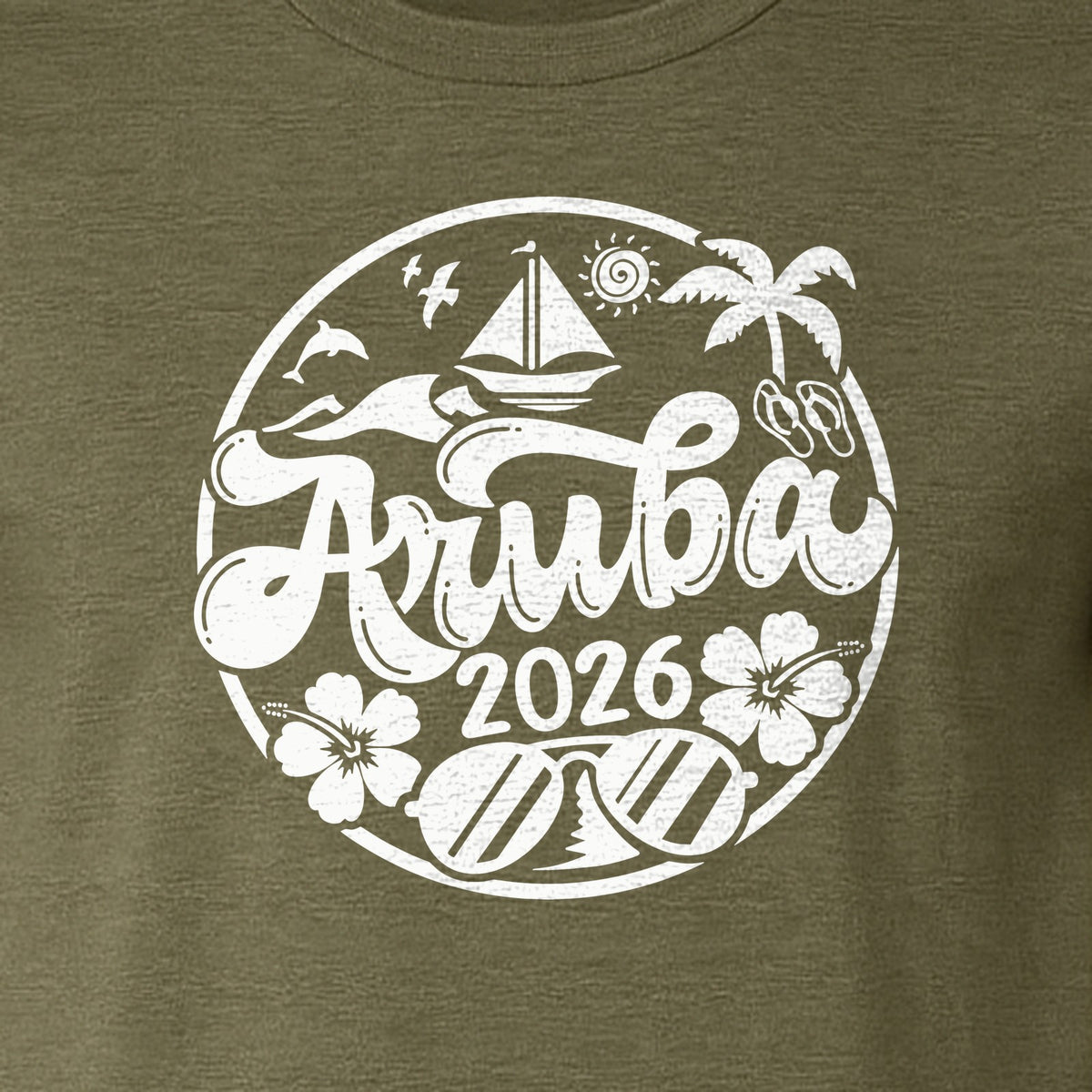 Aruba 2026 T-Shirt, Tropical Sailboat and Palm Tree Vacation Graphic for Beach Trips