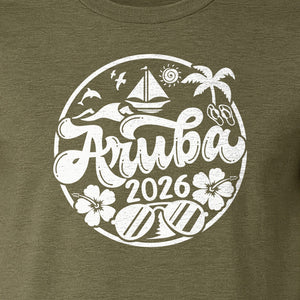Aruba 2026 T-Shirt, Tropical Sailboat and Palm Tree Vacation Graphic for Beach Trips