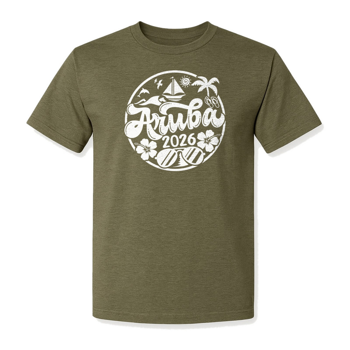 Aruba 2026 T-Shirt, Tropical Sailboat and Palm Tree Vacation Graphic for Beach Trips