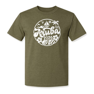 Aruba 2026 T-Shirt, Tropical Sailboat and Palm Tree Vacation Graphic for Beach Trips