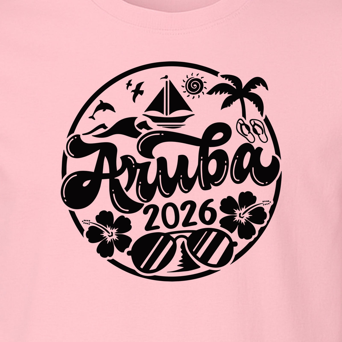 Aruba 2026 T-Shirt, Tropical Sailboat and Palm Tree Vacation Graphic for Beach Trips