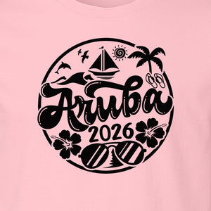 Aruba 2026 T-Shirt, Tropical Sailboat and Palm Tree Vacation Graphic for Beach Trips