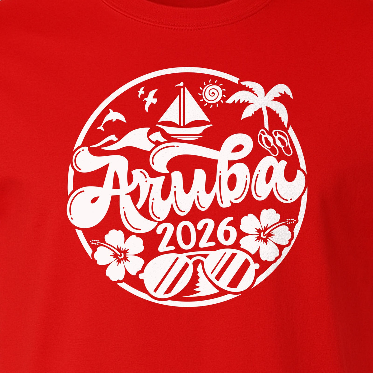 Aruba 2026 T-Shirt, Tropical Sailboat and Palm Tree Vacation Graphic for Beach Trips