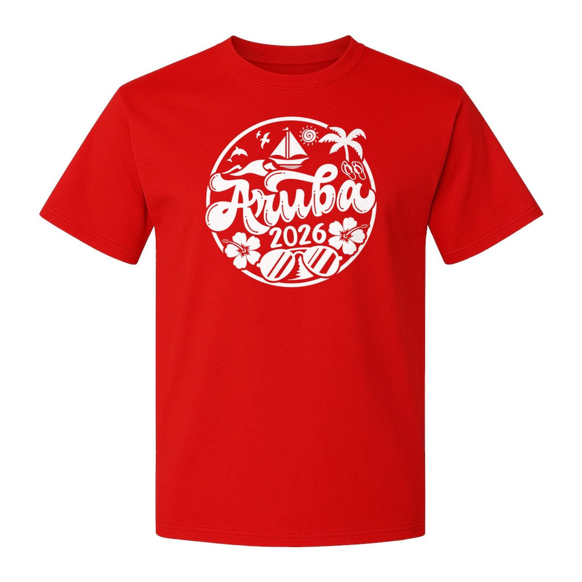 Aruba 2026 T-Shirt, Tropical Sailboat and Palm Tree Vacation Graphic for Beach Trips