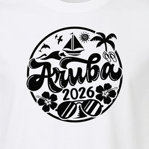 Aruba 2026 T-Shirt, Tropical Sailboat and Palm Tree Vacation Graphic for Beach Trips