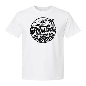 Aruba 2026 T-Shirt, Tropical Sailboat and Palm Tree Vacation Graphic for Beach Trips