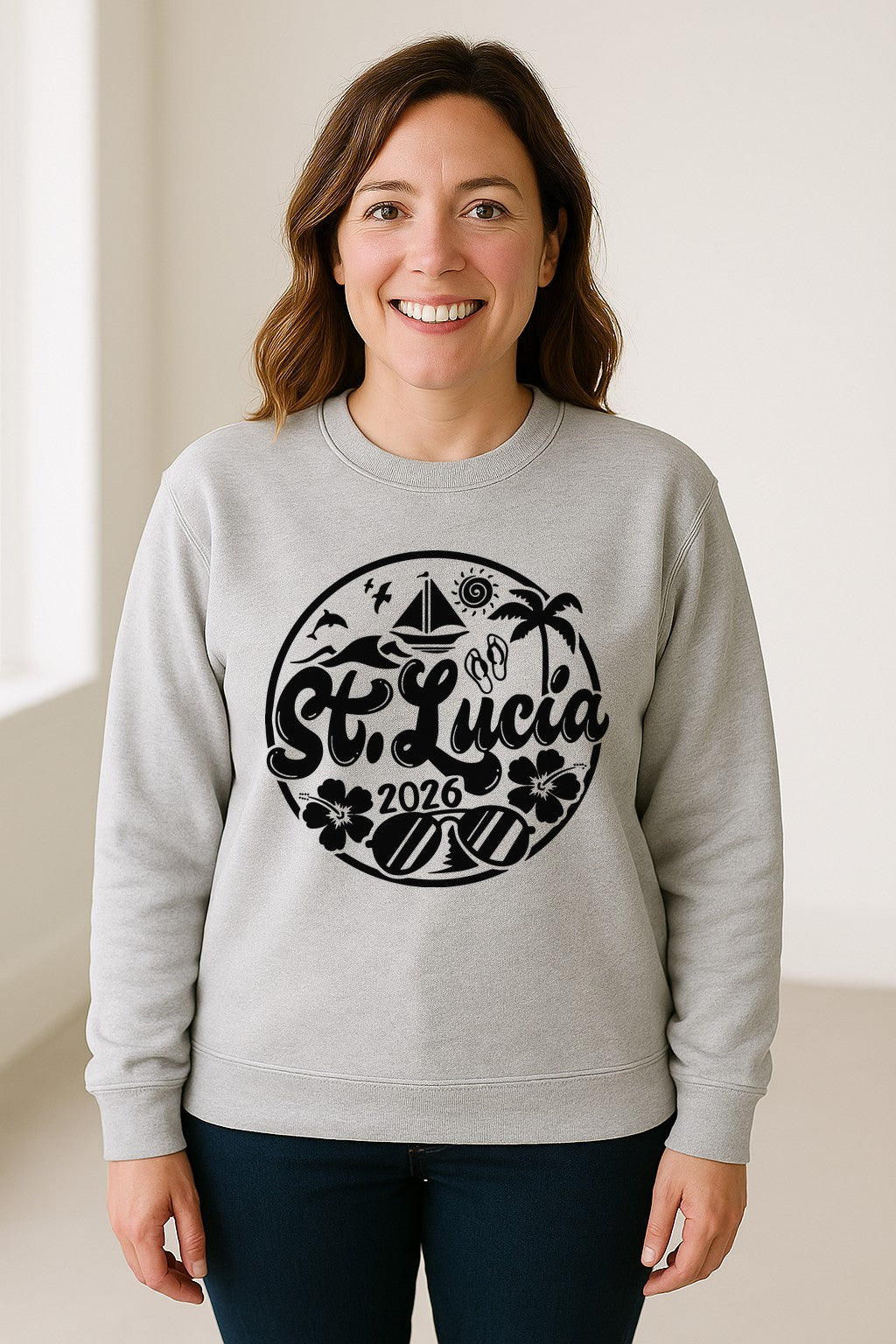 St. Lucia 2026 Sweatshirt, Tropical Beach Vacation Graphic for Island Travel Lovers