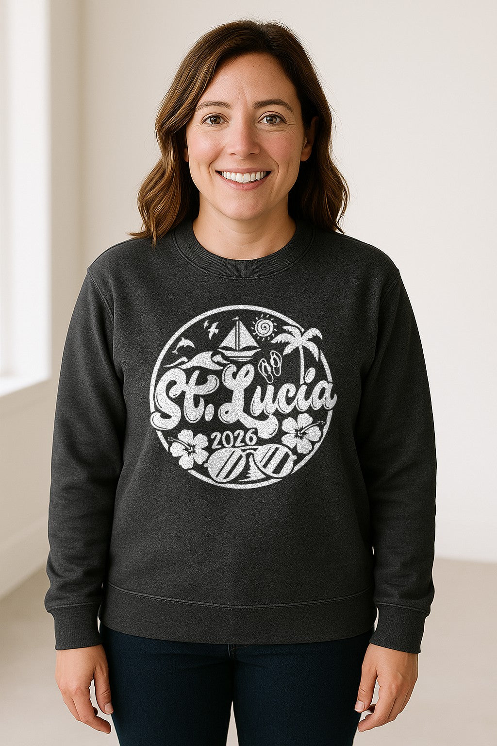St. Lucia 2026 Sweatshirt, Tropical Beach Vacation Graphic for Island Travel Lovers