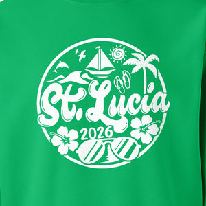 St. Lucia 2026 Sweatshirt, Tropical Beach Vacation Graphic for Island Travel Lovers