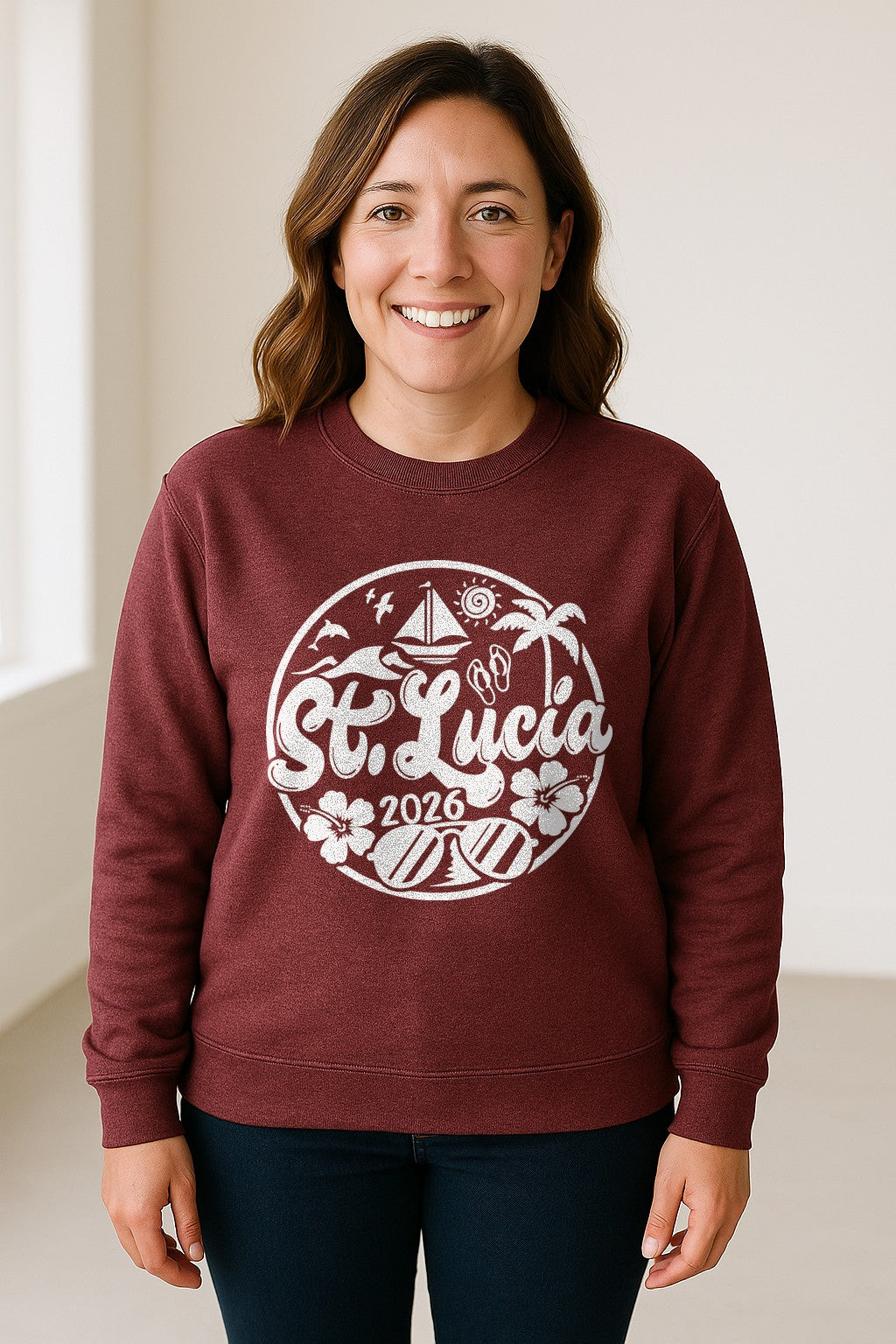 St. Lucia 2026 Sweatshirt, Tropical Beach Vacation Graphic for Island Travel Lovers