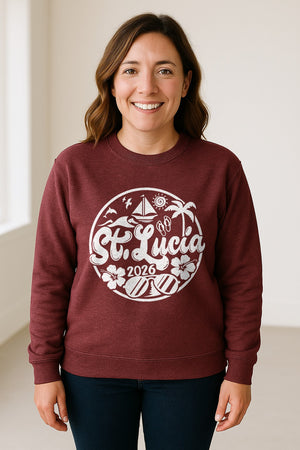 St. Lucia 2026 Sweatshirt, Tropical Beach Vacation Graphic for Island Travel Lovers