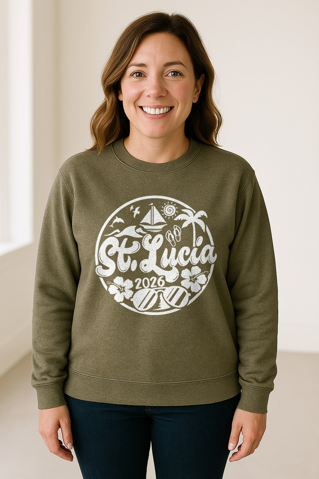St. Lucia 2026 Sweatshirt, Tropical Beach Vacation Graphic for Island Travel Lovers