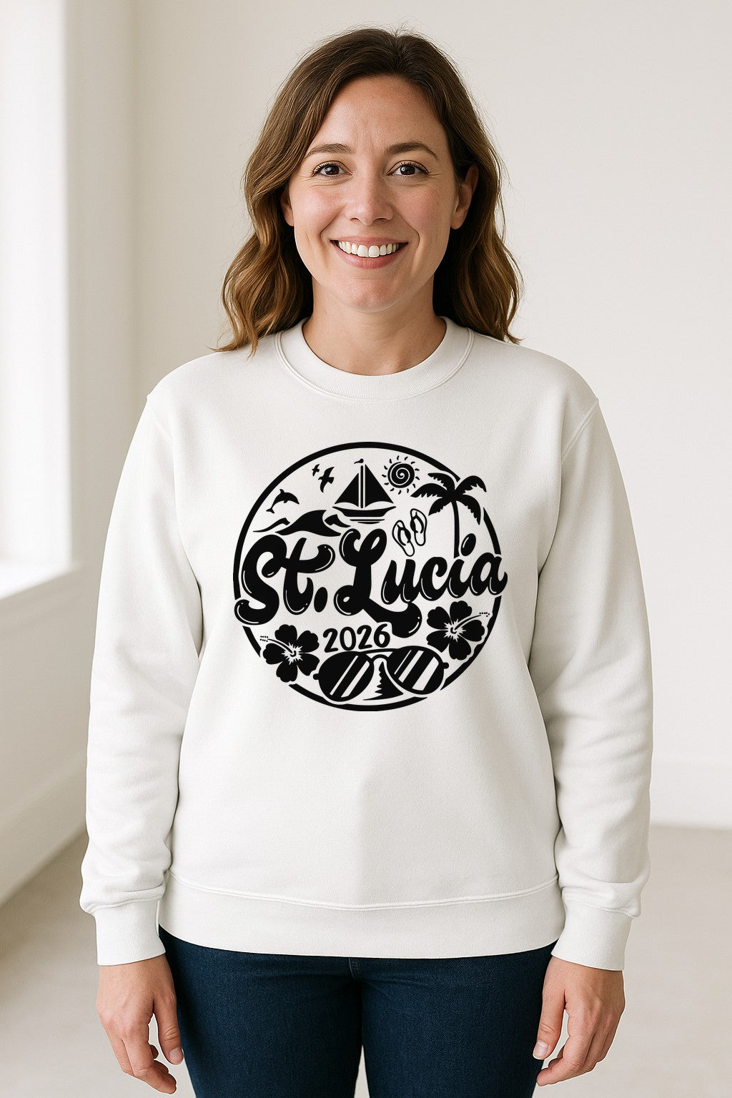 St. Lucia 2026 Sweatshirt, Tropical Beach Vacation Graphic for Island Travel Lovers