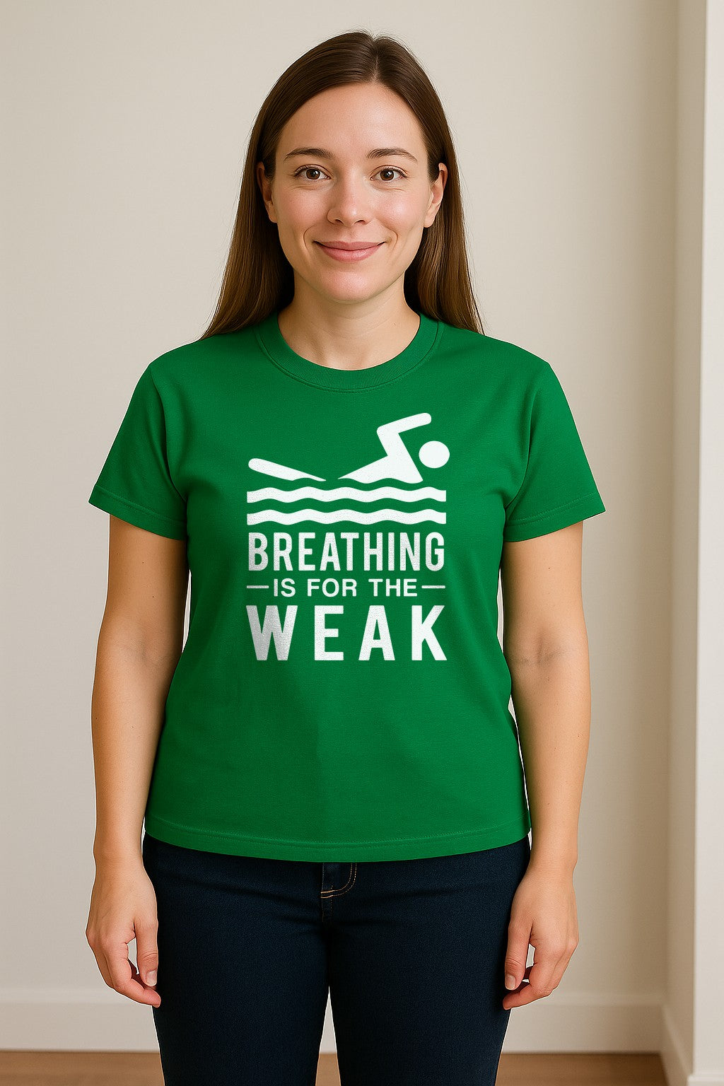 Swimming T-Shirt, Breathing Is For The Weak Swimmer Design for Swim Team and Competition Fans