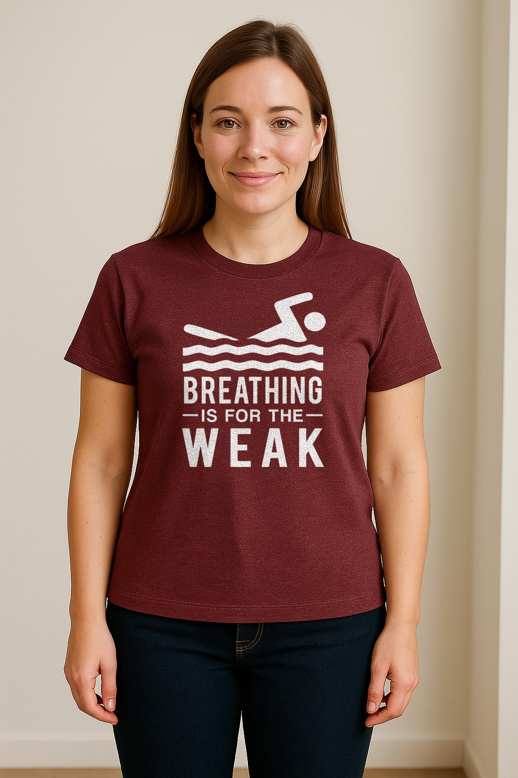 Swimming T-Shirt, Breathing Is For The Weak Swimmer Design for Swim Team and Competition Fans