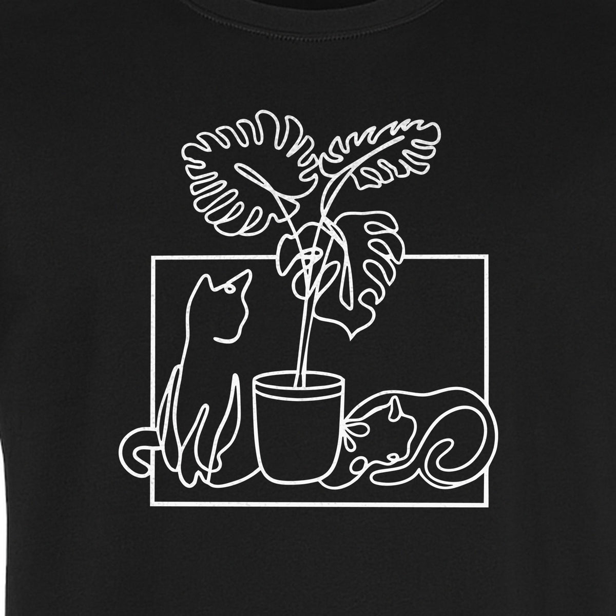 Cat and Houseplant T-Shirt, Line Art Gardening Gift for Plant Lovers and Gardeners