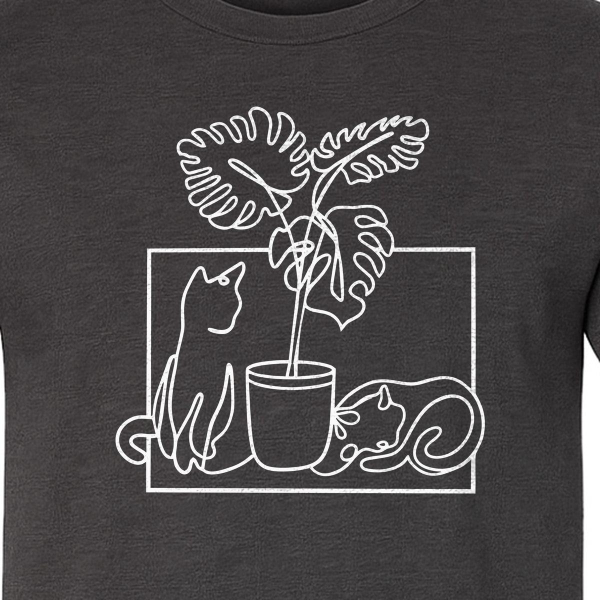 Cat and Houseplant T-Shirt, Line Art Gardening Gift for Plant Lovers and Gardeners