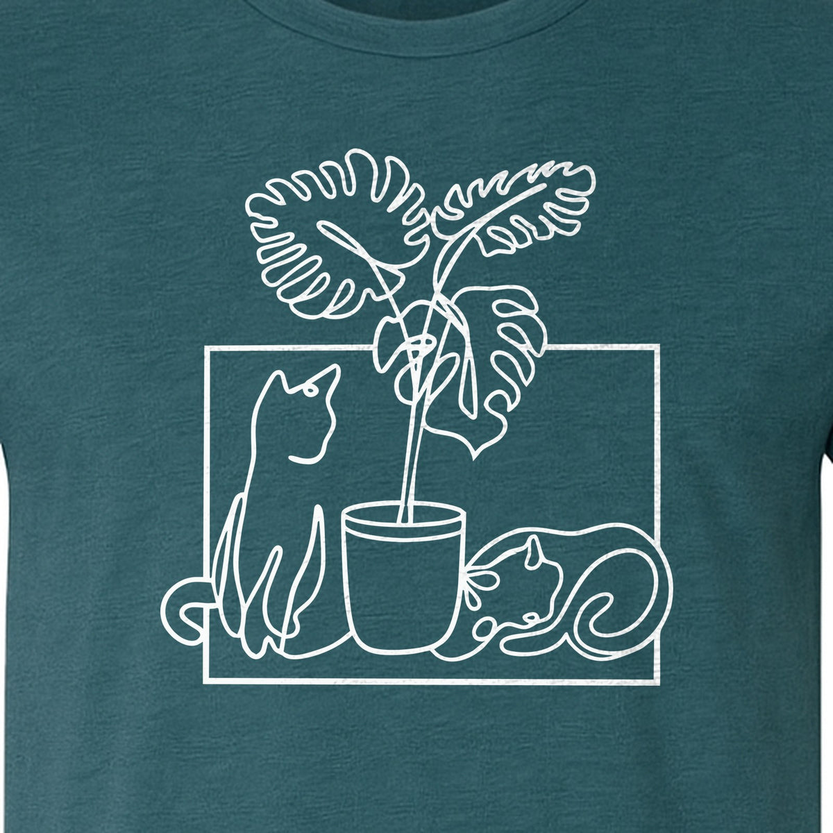 Cat and Houseplant T-Shirt, Line Art Gardening Gift for Plant Lovers and Gardeners