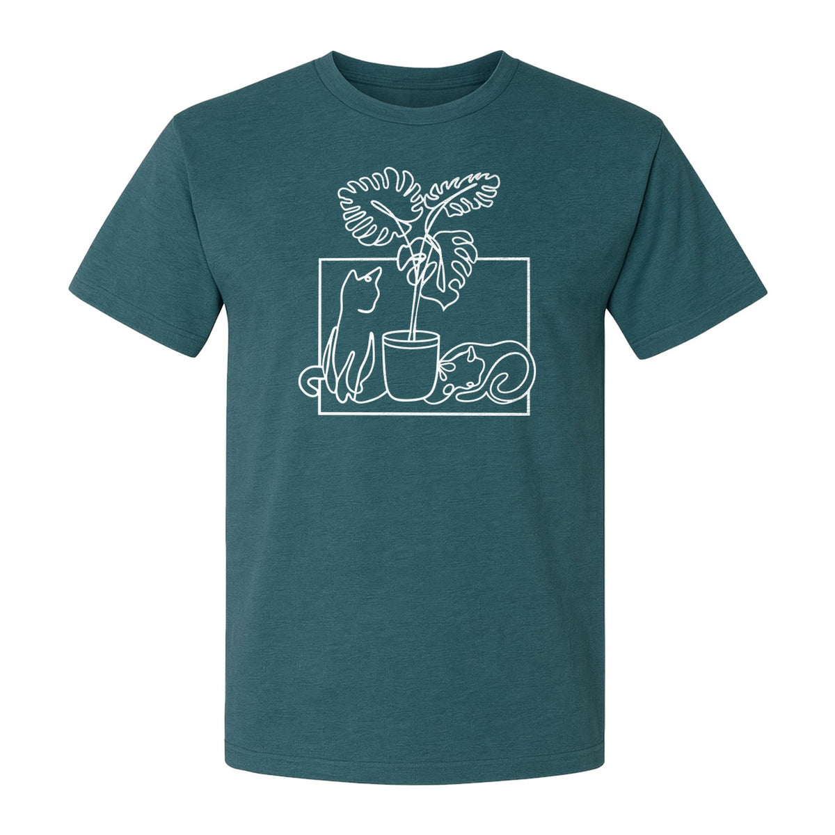 Cat and Houseplant T-Shirt, Line Art Gardening Gift for Plant Lovers and Gardeners