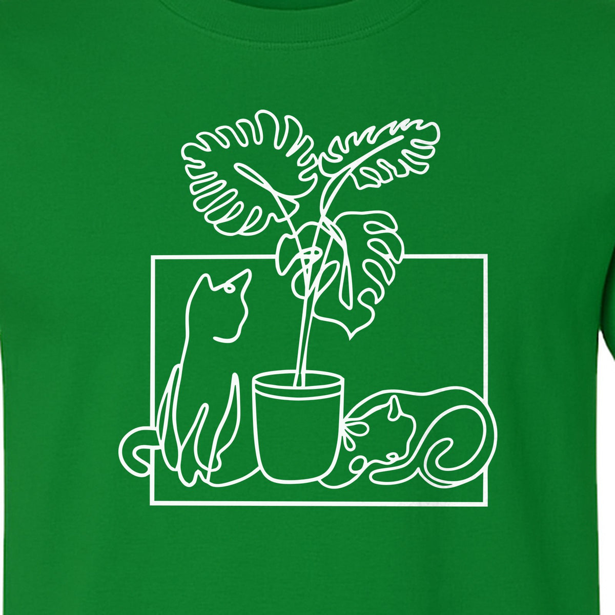 Cat and Houseplant T-Shirt, Line Art Gardening Gift for Plant Lovers and Gardeners