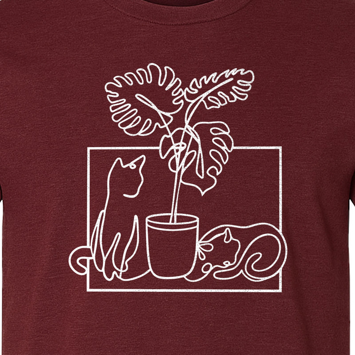 Cat and Houseplant T-Shirt, Line Art Gardening Gift for Plant Lovers and Gardeners