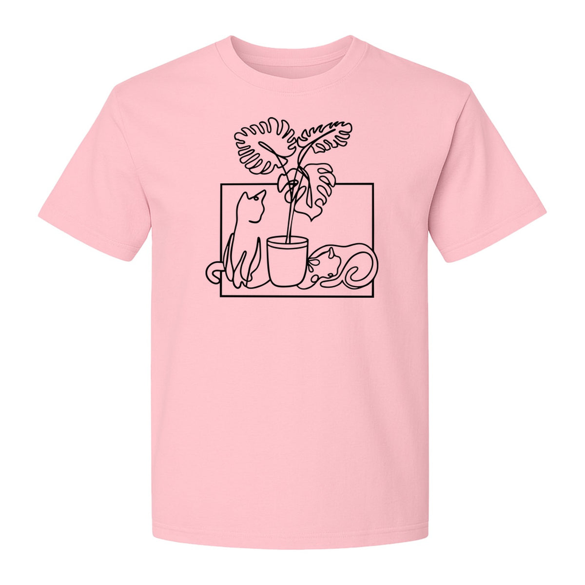 Cat and Houseplant T-Shirt, Line Art Gardening Gift for Plant Lovers and Gardeners