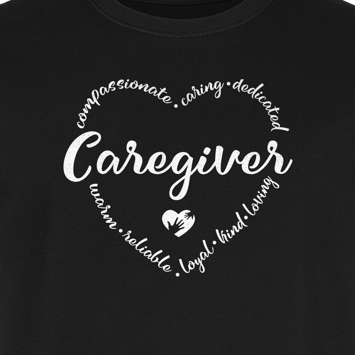 Caregiver T-Shirt, Compassionate Caring Dedicated Heart Design for Care Teams and Home Aides