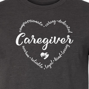 Caregiver T-Shirt, Compassionate Caring Dedicated Heart Design for Care Teams and Home Aides
