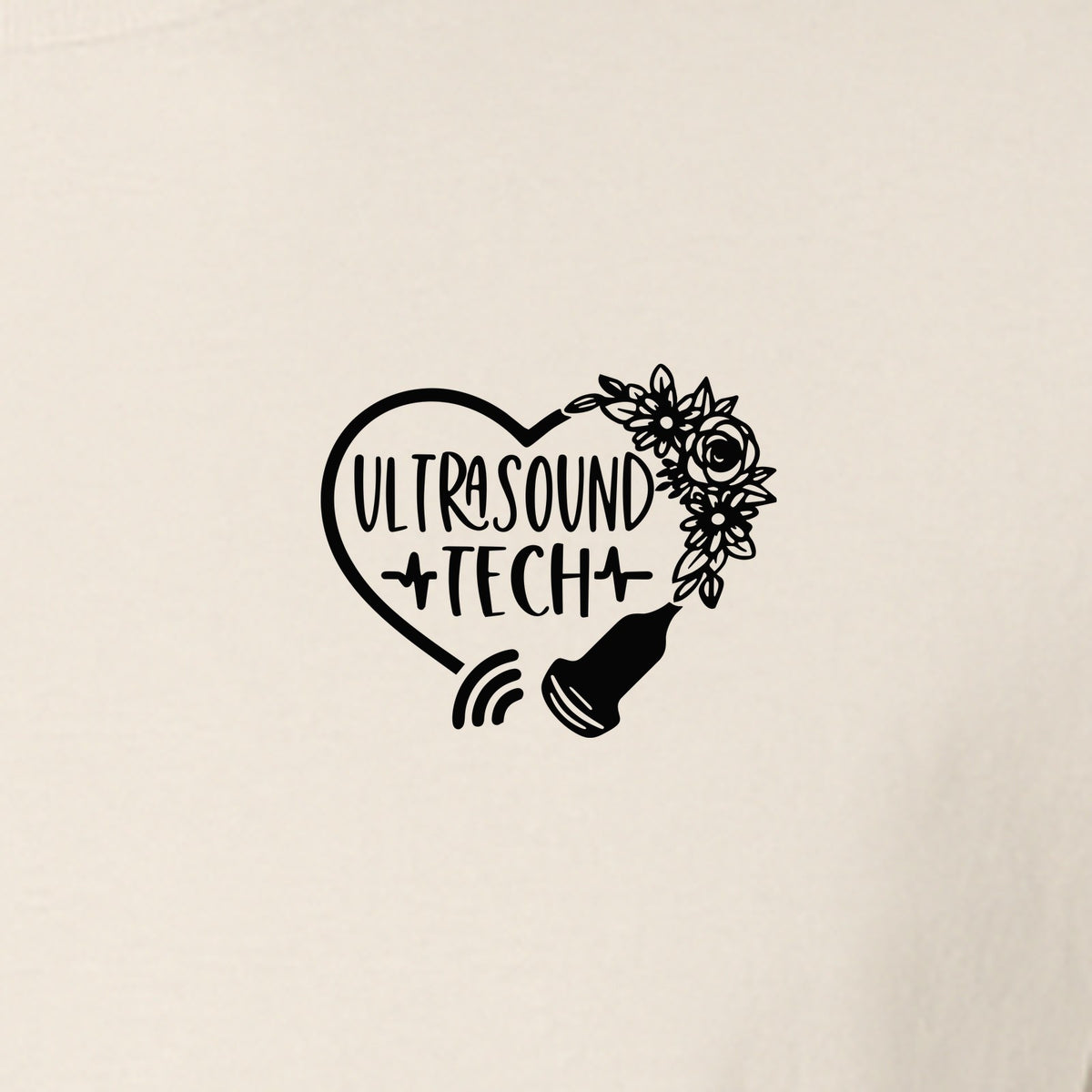 Ultrasound Tech T-Shirt, Small Chest Sonography Design with Floral Probe Line Art for Sonographers