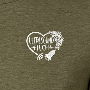 Ultrasound Tech T-Shirt, Small Chest Sonography Design with Floral Probe Line Art for Sonographers