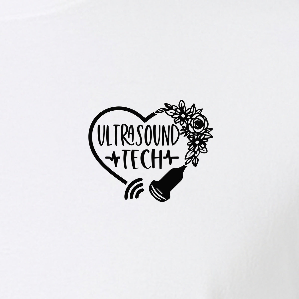 Ultrasound Tech T-Shirt, Small Chest Sonography Design with Floral Probe Line Art for Sonographers