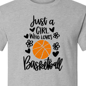 Just a Girl Who Loves Basketball T-Shirt, Heart and Flower Graphic for Players and Fans