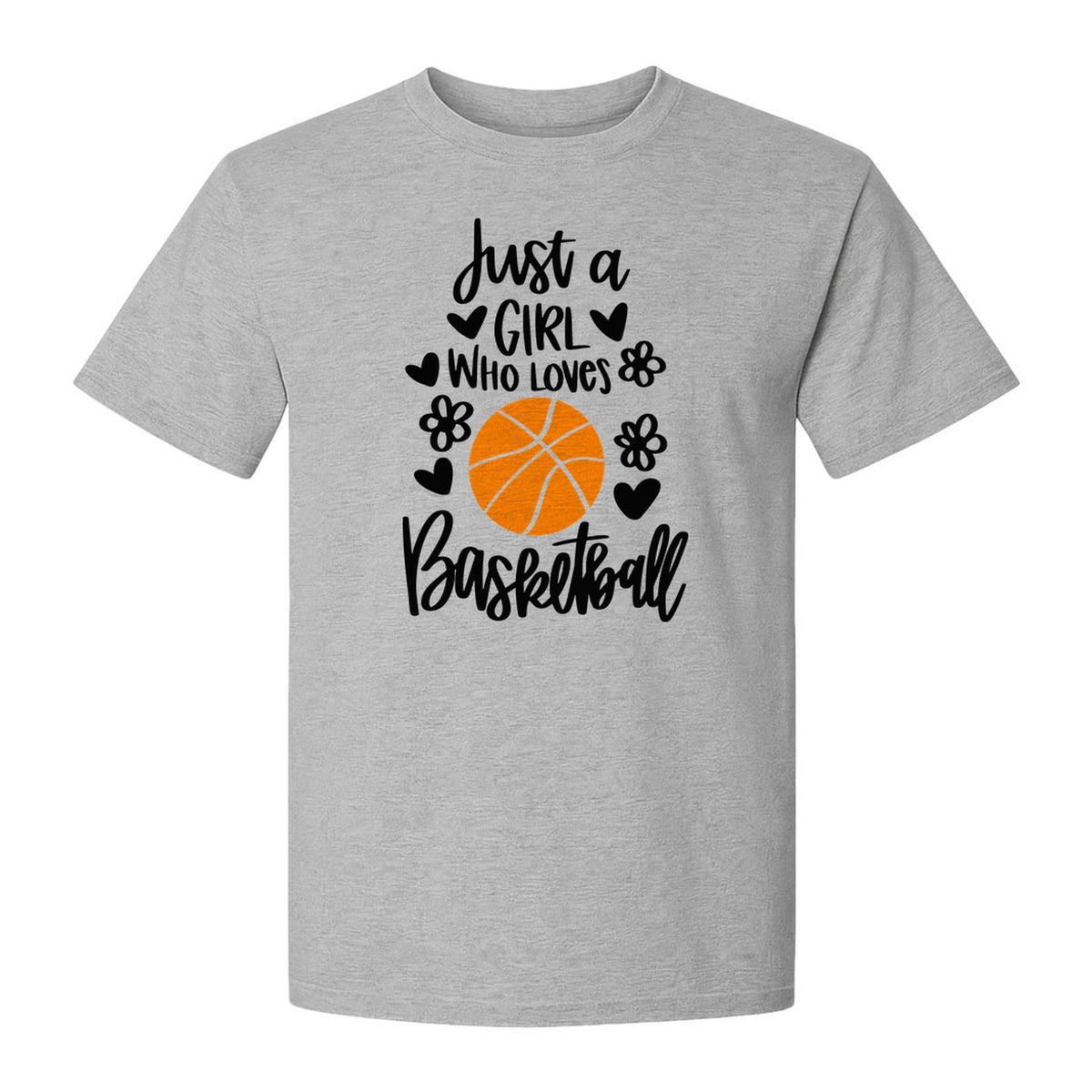 Just a Girl Who Loves Basketball T-Shirt, Heart and Flower Graphic for Players and Fans