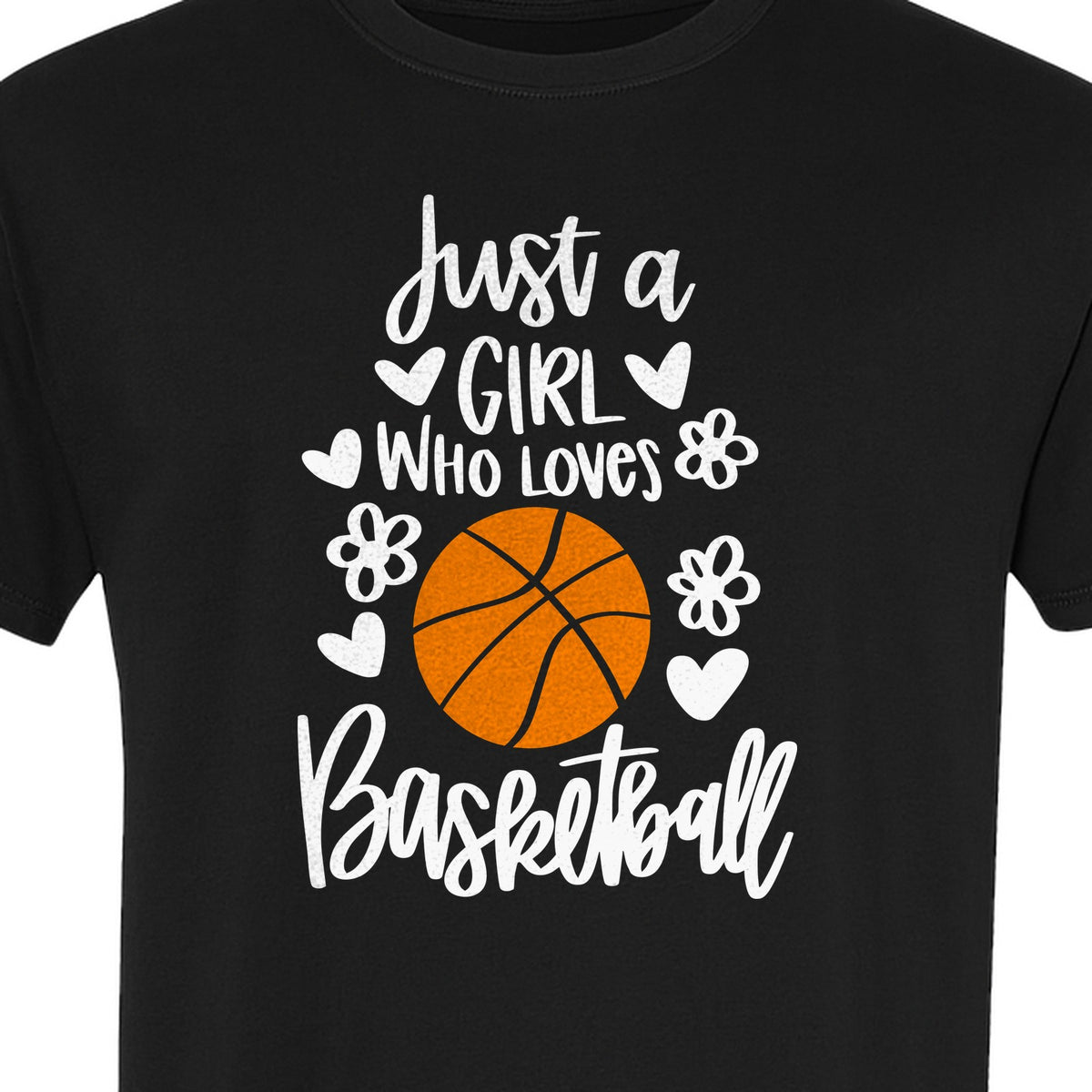Just a Girl Who Loves Basketball T-Shirt, Heart and Flower Graphic for Players and Fans