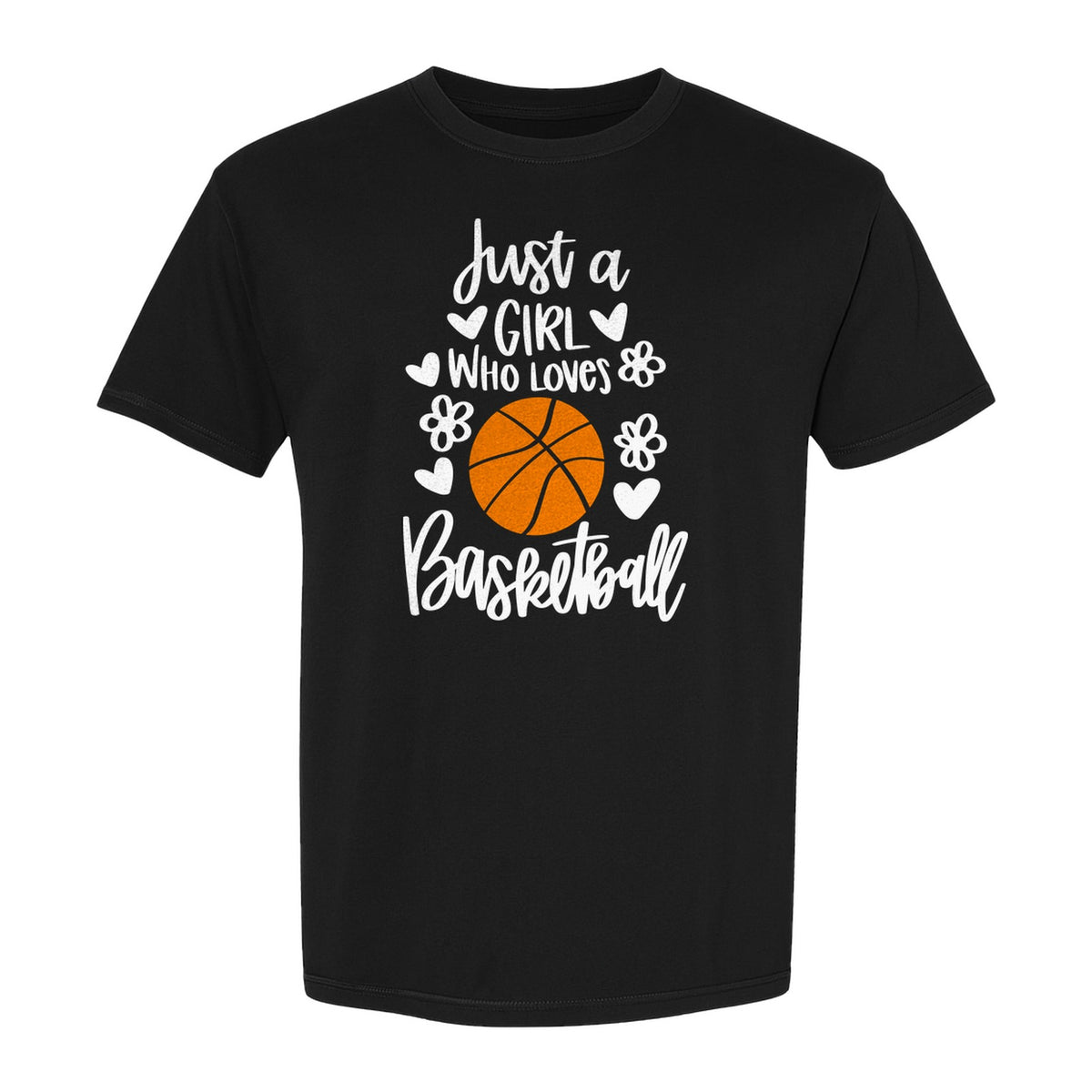 Just a Girl Who Loves Basketball T-Shirt, Heart and Flower Graphic for Players and Fans