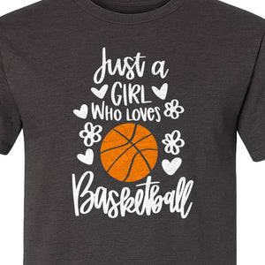 Just a Girl Who Loves Basketball T-Shirt, Heart and Flower Graphic for Players and Fans