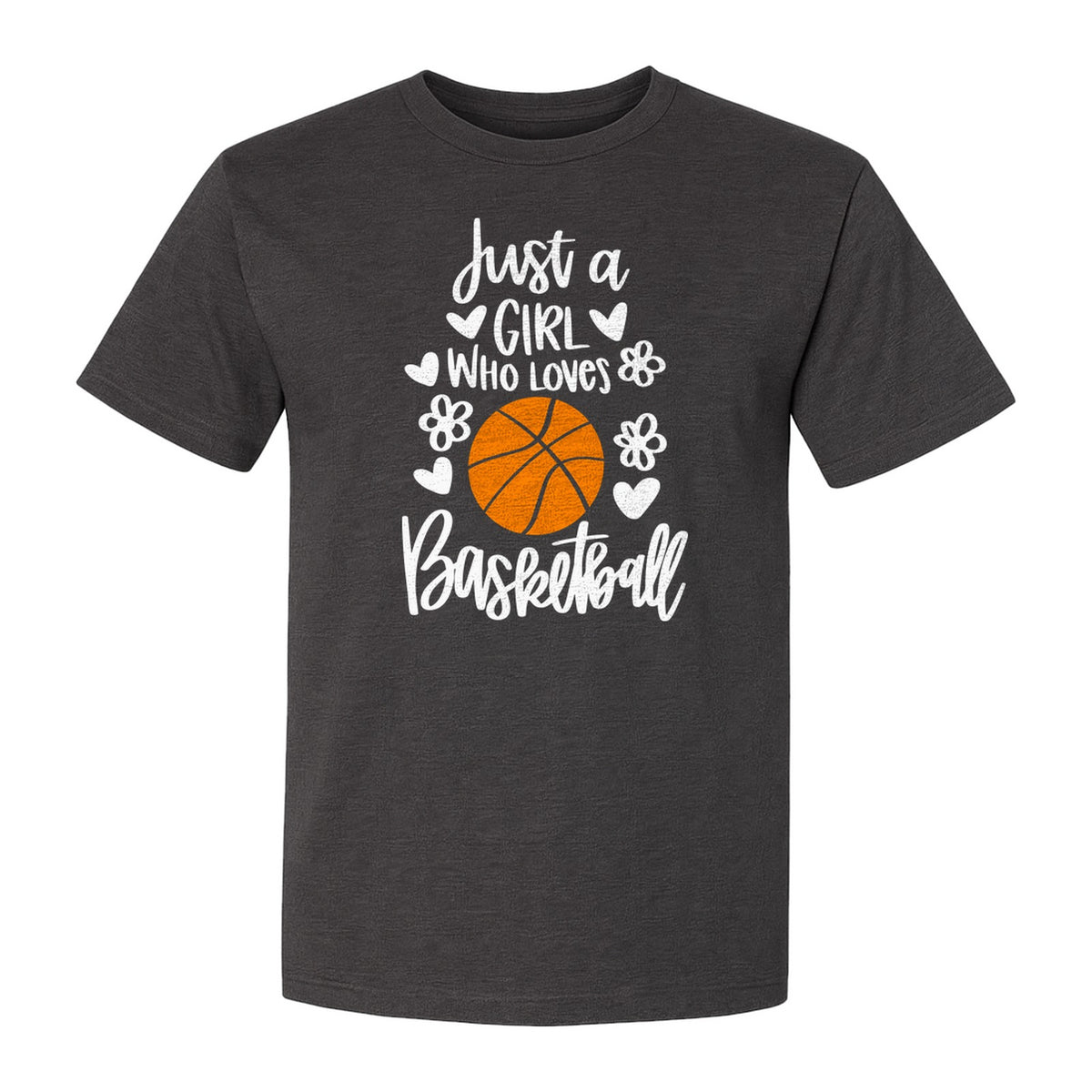Just a Girl Who Loves Basketball T-Shirt, Heart and Flower Graphic for Players and Fans