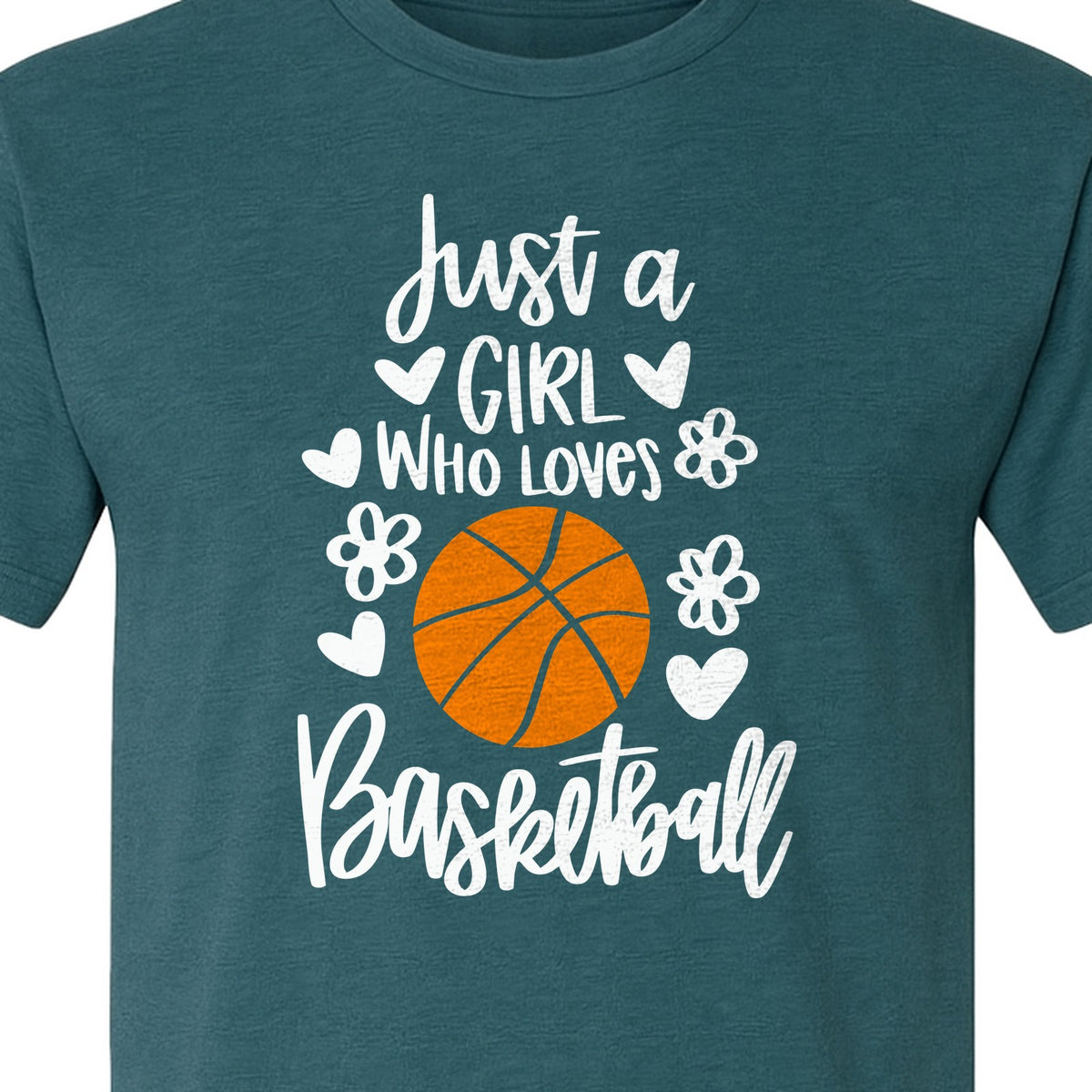 Just a Girl Who Loves Basketball T-Shirt, Heart and Flower Graphic for Players and Fans