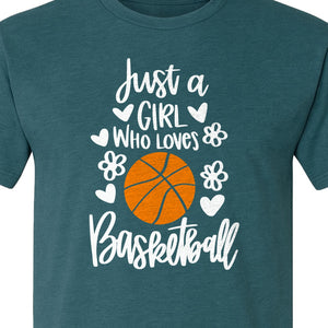 Just a Girl Who Loves Basketball T-Shirt, Heart and Flower Graphic for Players and Fans
