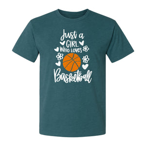 Just a Girl Who Loves Basketball T-Shirt, Heart and Flower Graphic for Players and Fans