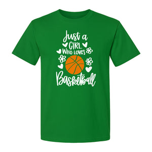 Just a Girl Who Loves Basketball T-Shirt, Heart and Flower Graphic for Players and Fans