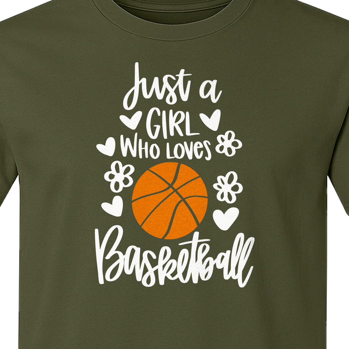 Just a Girl Who Loves Basketball T-Shirt, Heart and Flower Graphic for Players and Fans