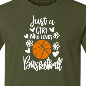 Just a Girl Who Loves Basketball T-Shirt, Heart and Flower Graphic for Players and Fans