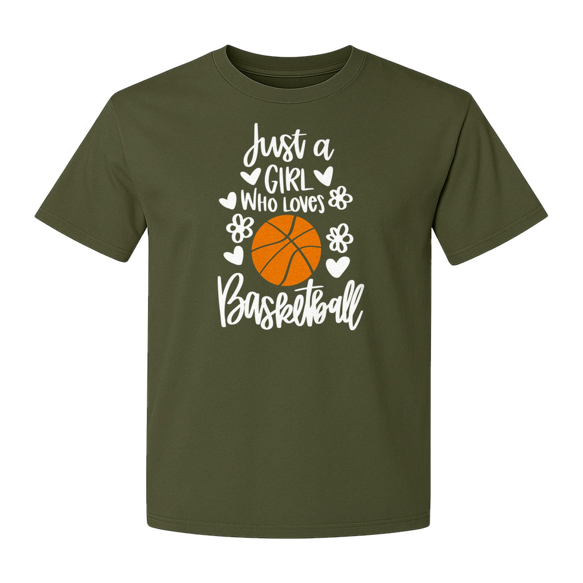 Just a Girl Who Loves Basketball T-Shirt, Heart and Flower Graphic for Players and Fans