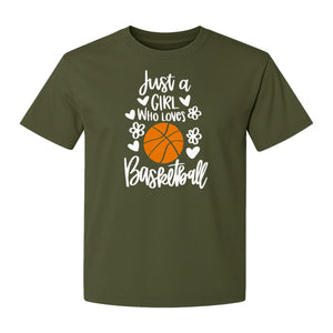 Just a Girl Who Loves Basketball T-Shirt, Heart and Flower Graphic for Players and Fans