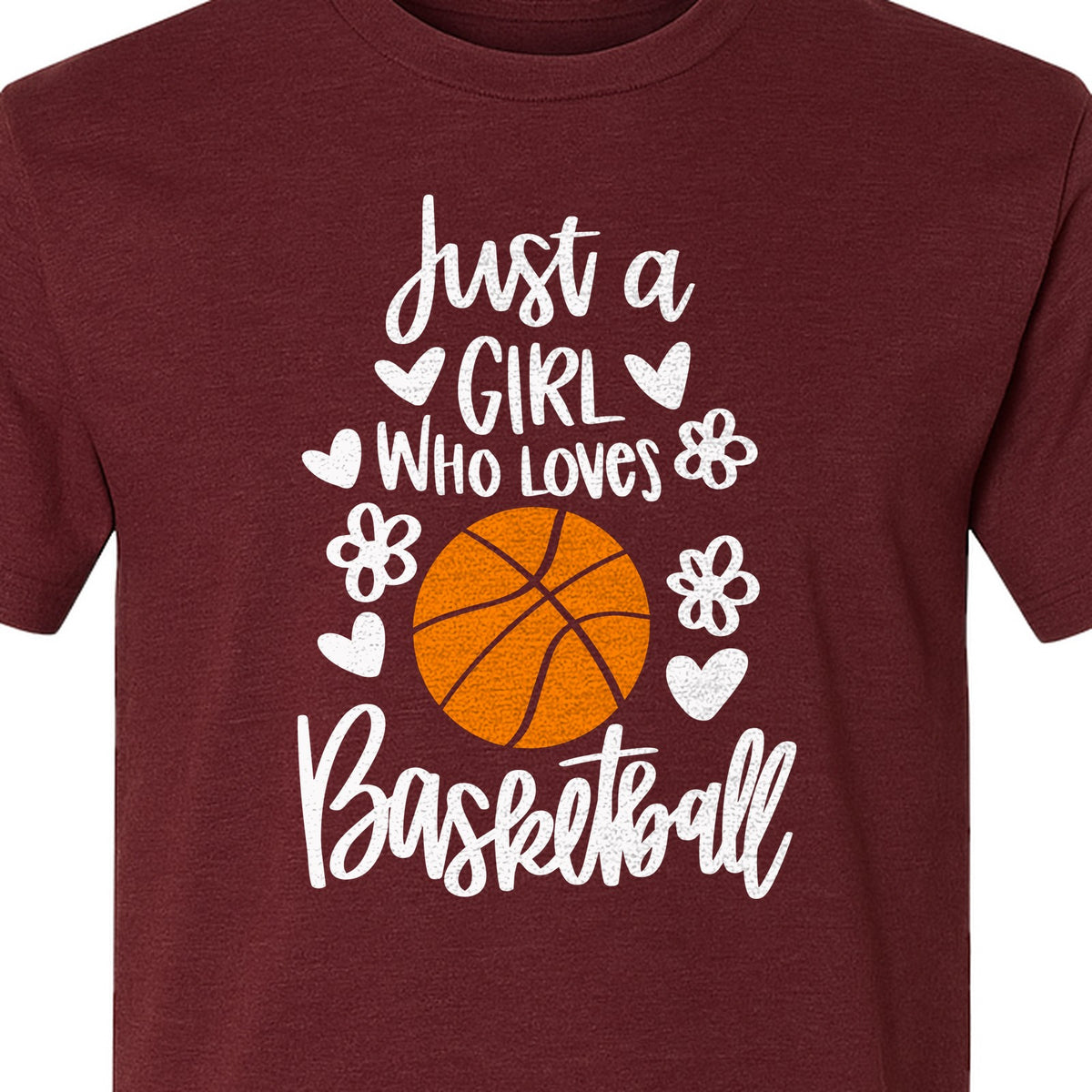 Just a Girl Who Loves Basketball T-Shirt, Heart and Flower Graphic for Players and Fans