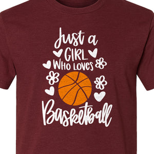 Just a Girl Who Loves Basketball T-Shirt, Heart and Flower Graphic for Players and Fans
