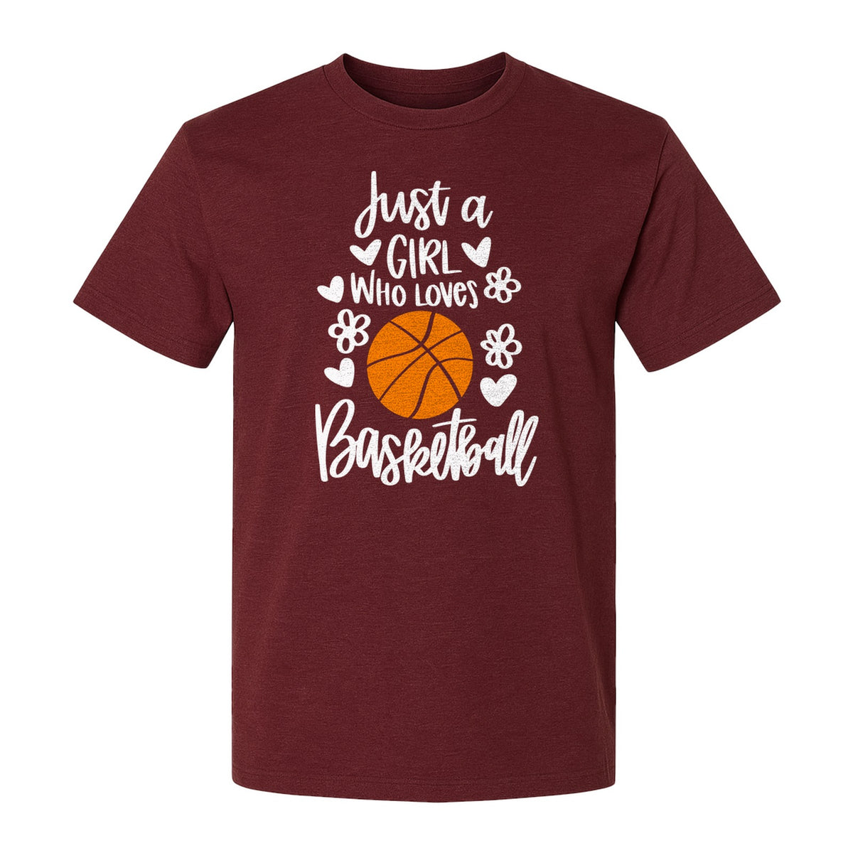 Just a Girl Who Loves Basketball T-Shirt, Heart and Flower Graphic for Players and Fans
