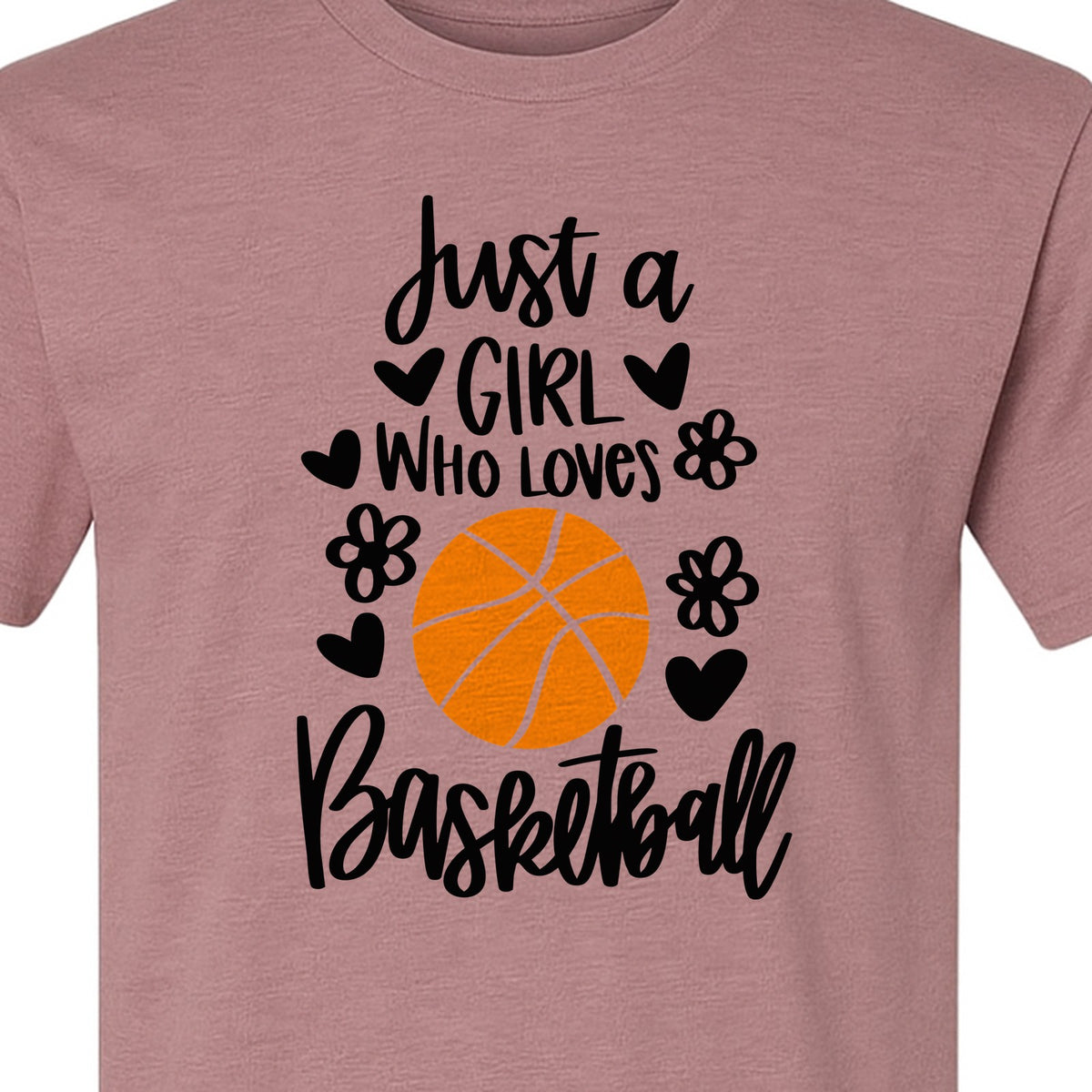 Just a Girl Who Loves Basketball T-Shirt, Heart and Flower Graphic for Players and Fans