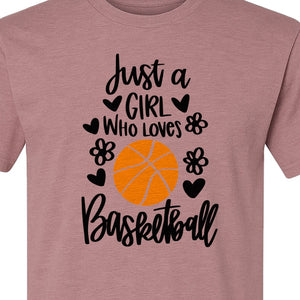 Just a Girl Who Loves Basketball T-Shirt, Heart and Flower Graphic for Players and Fans